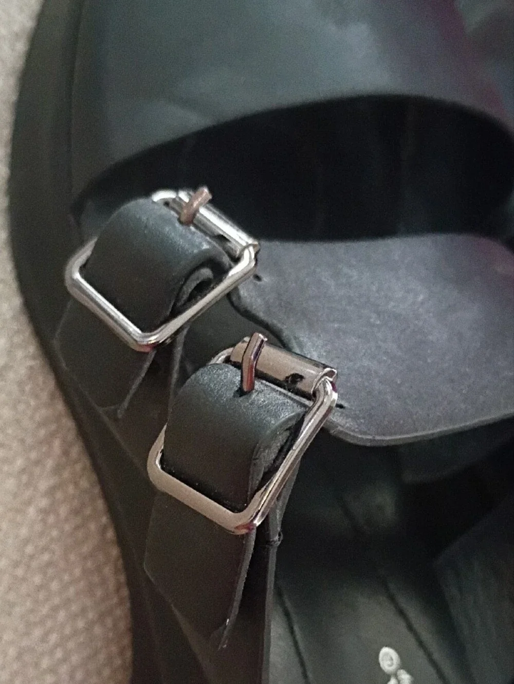 Patrizia-Black-Sz 10-Wedge Slide Sandals with Dual Buckles Chic Comfort